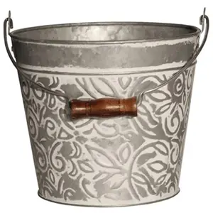 Robert Allen 8 in. Galvanized White Floral Outdoor Metal Round Planter - Planters for Outside, Ideal for Outdoor Use, Outdoor Metal Planter