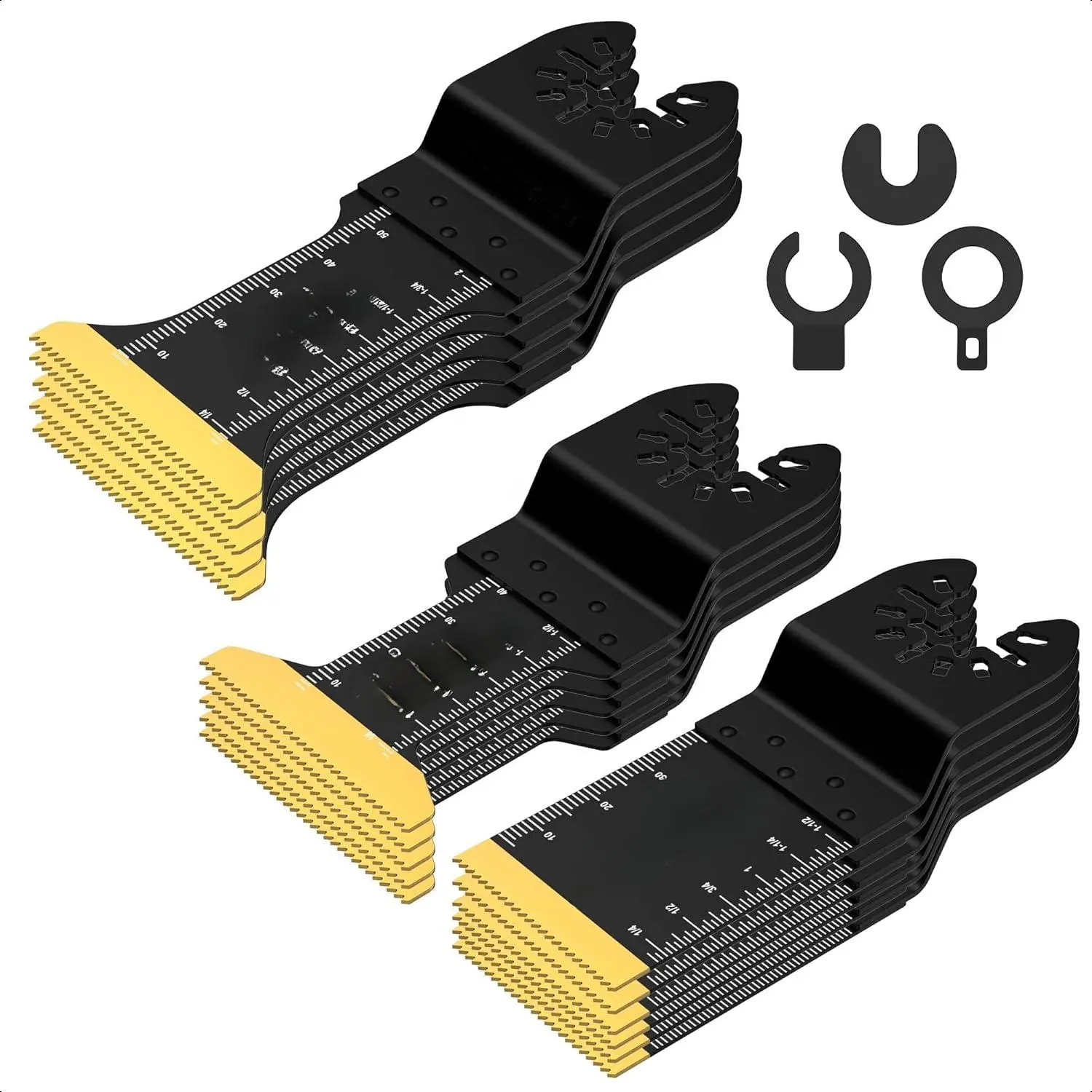 Tool Master 16 PCS Titanium Oscillating Multitool Blades - 3 Different Blade Types, 3 Extra Adapters, Multi-Size Set, Longer Life, for Soft Metals, Wood & Plastic, Compatible with 98% of Multi-Tools (Dewalt, Ryobi, Bosch, Milwaukee)