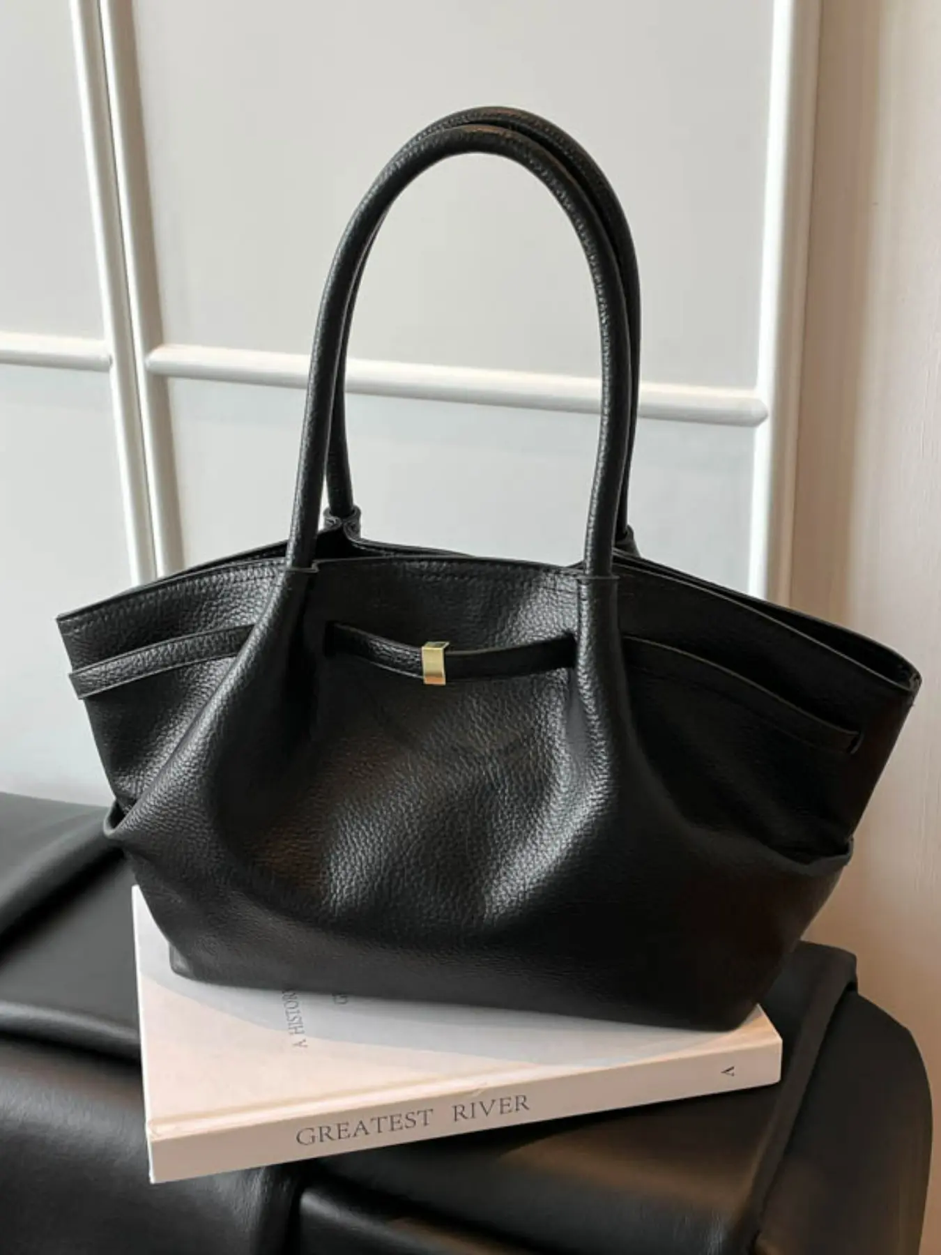 Elegant Women's Leather Tote Bag, Fashionable Durable Large Capacity, Simple Commute Style, Daily Work Bag, Daily Commuter Bag, Spacious for Office/travel/daily Use, Versatile Tote Bag
