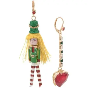 Betsey Johnson Nutcracker Heart Mismatched Earrings - Green & Yellow