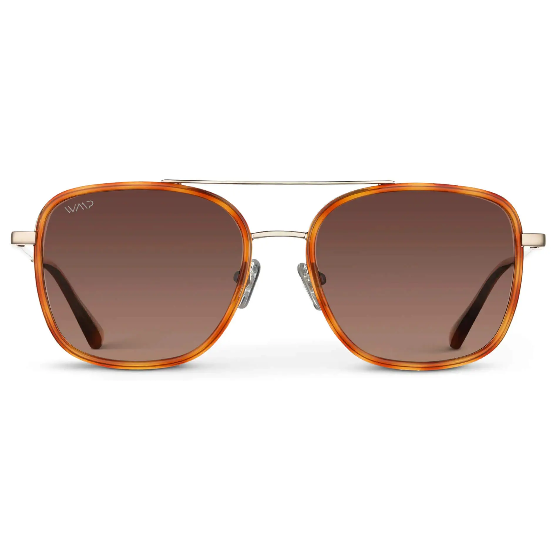 Polarized Aviator Sunglasses with Double Bridge, Crystal Copper Frame Gold Double Bridge Grandpa Metal Gradient Sunglasses with  main image 3