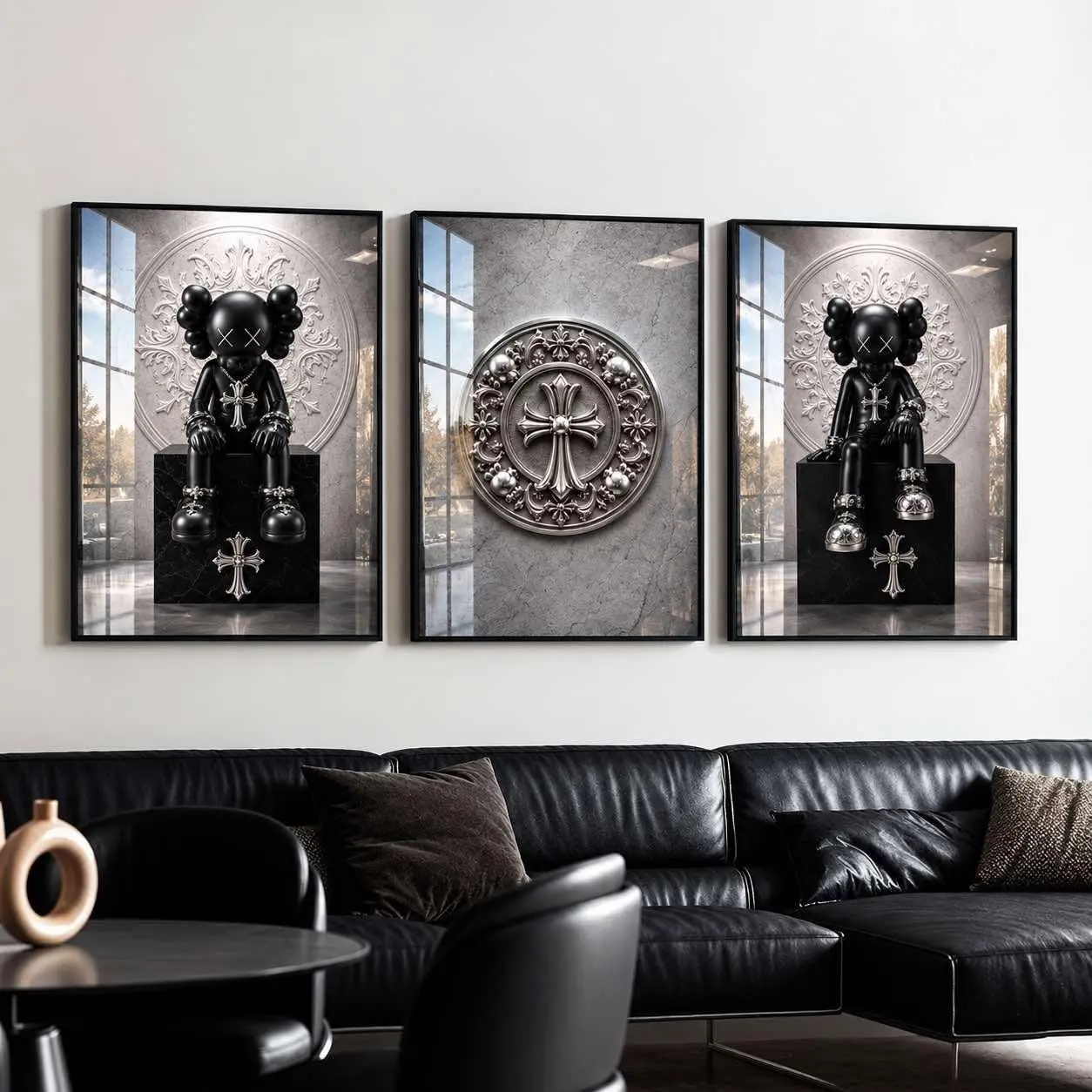 Chrome Hearts Kaws Poster Set, Black White Hypebeast Decor Wall Art, Gothic Luxury Decor , Product without frame