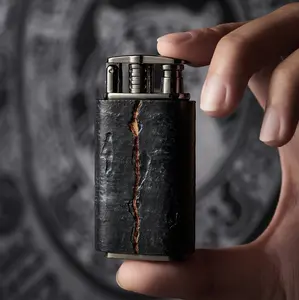 (No Gas Included) Black Crack Resin Windproof Lighter Handcrafted Art Gift Box Men's Gift