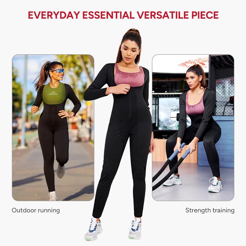 Nebility Women's Coated Athletic Zipper Workout Sweat Sauna Jumpsuit Stylish Activewear Workout Apparel Sporty Comfy Jumpsuit Tummy Control Jumpsuit Sauna Sports Jumpsuit Sports Outfits Stylish Activewear