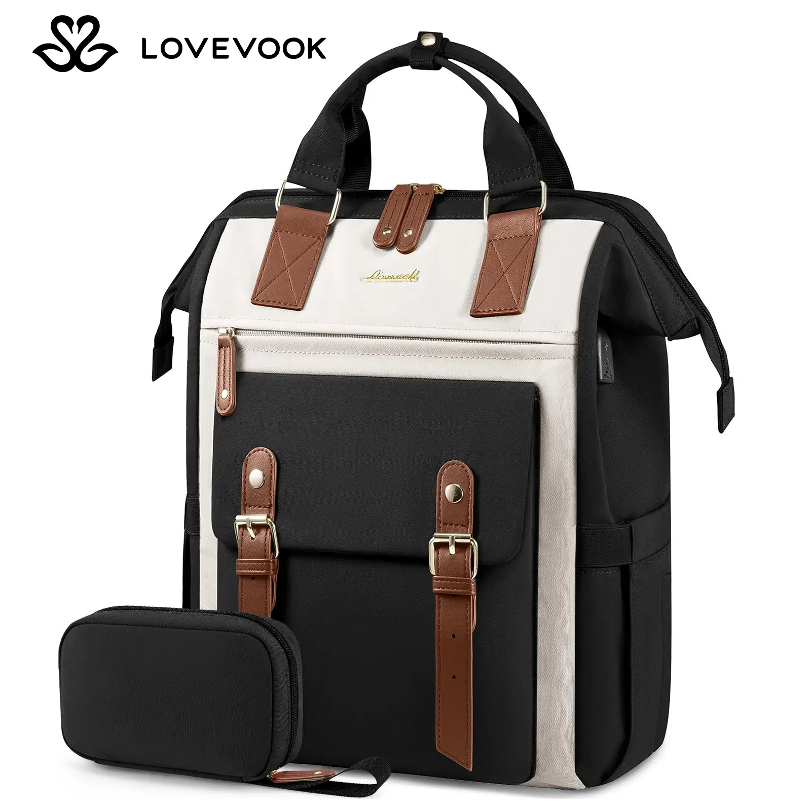 LOVEVOOK Fall Laptop Backpack with USB Port and Small Bag for Women -Spring Glow Up Stylish Work Bag for Teacher, Nurse, Travel