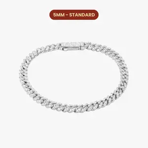 JAXXON Women's Iced Out Cuban Link Bracelet 5mm - Silver - Rhodium Bonded for Shine & Durability - Box Clasp
