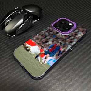 Barcelona Football Club Team Colorful Silver Phone Case, Compatible with iPhone 17, 16, 15, 14, 13, 12, Purple Matte Shockproof Protective Case