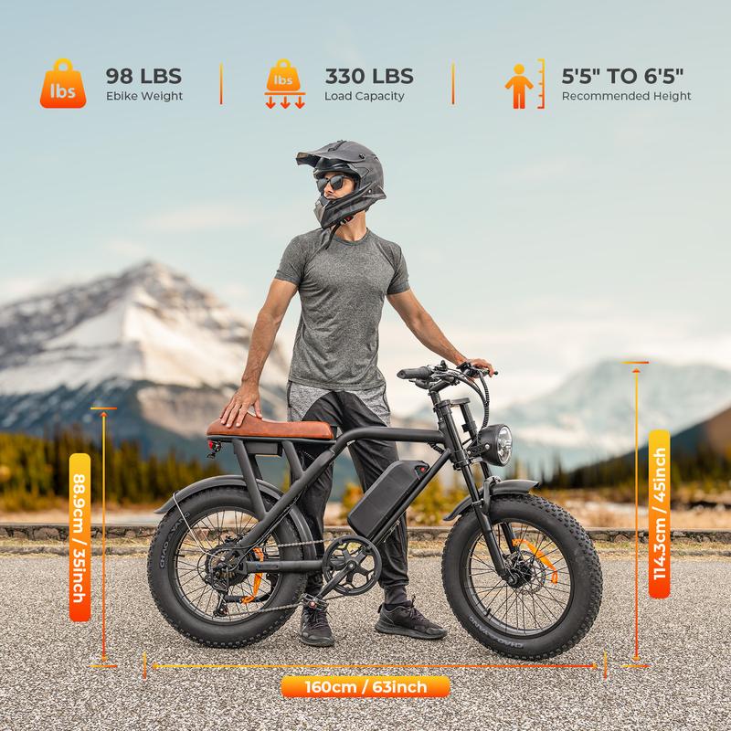 1500W Peak Electric Bike for Adults Reaches 31 MPH 40-75 Miles Range 48V Battery 20" Fat Tires All Terrain E-Bike Ideal for Road Sand Mountain & Snow
