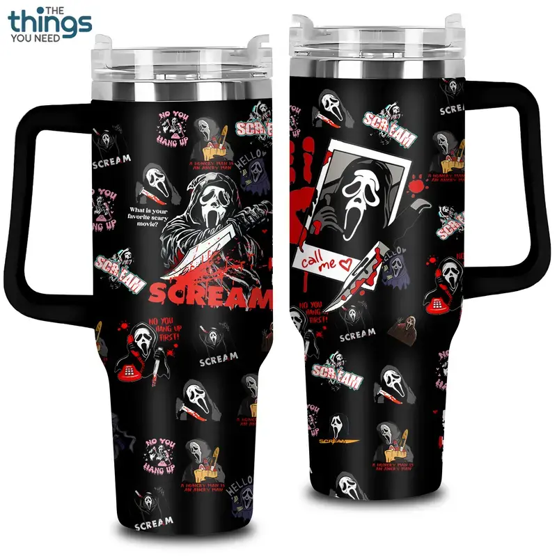 Scream V2 Ghost Face Horror 20oz 30oz 40oz With Handle Tumbler, Slasher Movie Stainless Steel Tumbler, Iconic Horror Classic Drinkware