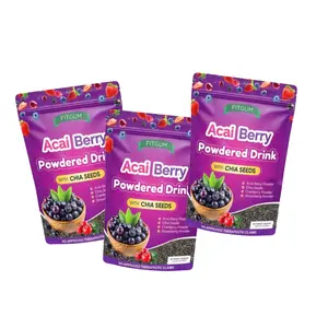 FITGUM Acai Berry Drink Powder with Chia Seeds – Berry Flavor Beverage Mix (10 Sachets) - 3-Pack