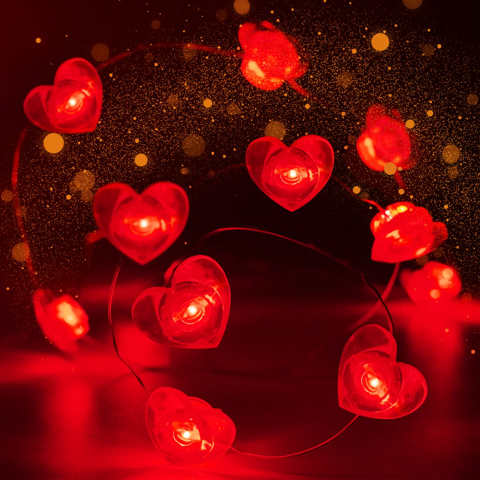 10FT Heart Fairy Lights Battery Operated with Timer, LED String Lights Indoor Outdoor Waterproof Twinkle Lights for Proposal Anniversary Valentines Wedding Party Decor thanksgiving festive decorations