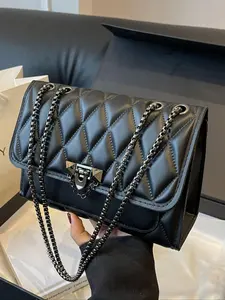 Women's Elegant Quilted Chain Strap Crossbody Bag, Trendy Plain Color Casual Shoulder Bag, Fashionable Bag for Daily Use, Handbag Shoulder Bag, Crossbody Shoulder Purses