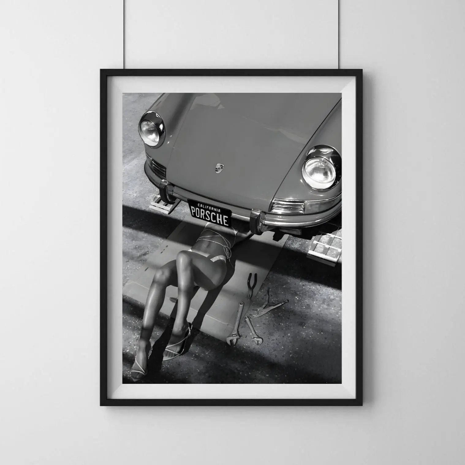 Vintage Porsche 911 Poster, Classic Car Print, Black And White, Fashion Photography, Luxury Wall Art, Hypebeast Room Decor