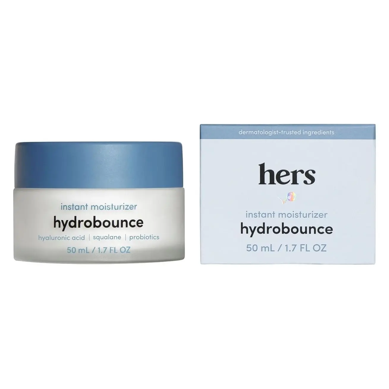 hers Hydrobounce Instant Moisturizer - Hyaluronic Acid, Squalane, & Probiotic Formula - Lightweight Daily Face Cream - Hydrating Vegan Facial Lotion – 1.7 Fl Oz