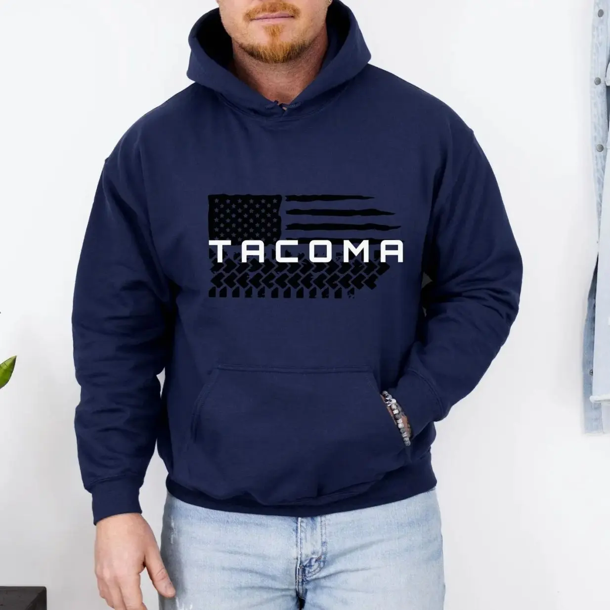 Tacoma Tire Tread American Flag Off Road Truck Pullover Unisex T-Shirt Sweatshirt Hoodie, Car Enthusiast and Fans Gift