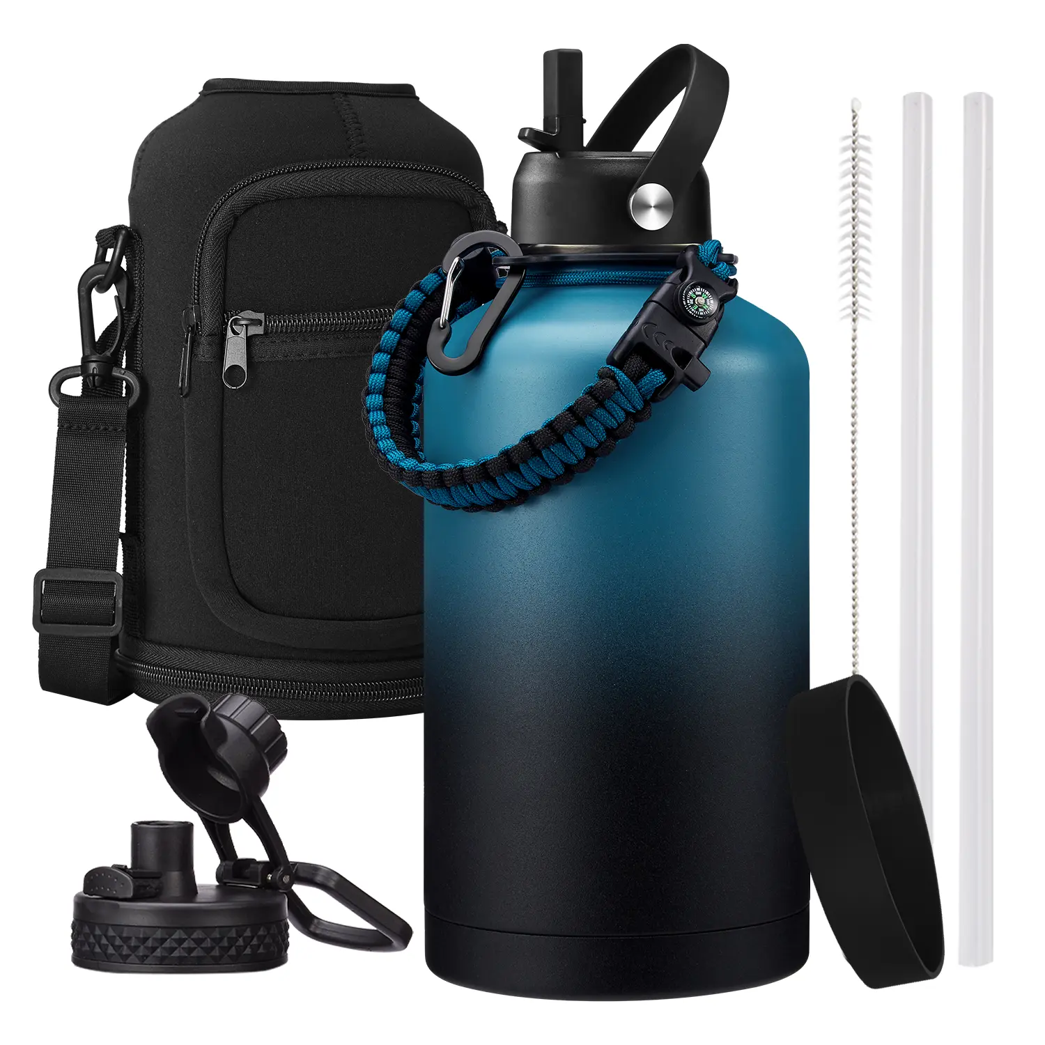128 oz   Insulated Water Bottle | Upgraded Thickened Stainless Steel Metal Portable Sports Large Water Jug for Gym and Hiking with Carrier Bag, Handle Strap | BPA-Free