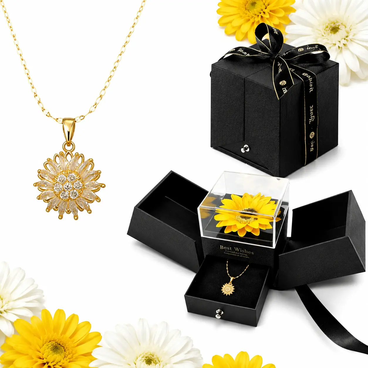 1 Set Simulated Sunflower Rotating necklace Gift Set ,Perfect for Valentine`s Day,Mother`s Day,Anniversaries,Spring and Summer Gifts for Mothers,Girlfriends,Wives,Graduation Gifts,Artificial Flower for Special Occasion
