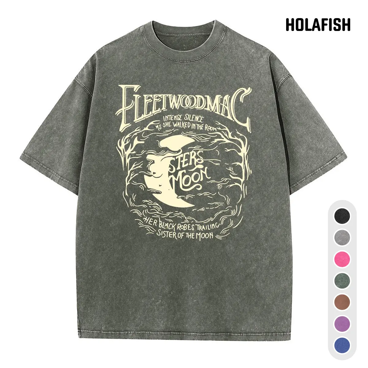 Holafish Women's Unisex Fit Vintage Acid Wash Cotton Top - Round Neck, Shortsleeve, Loose Fit, Stylish, Breathable Cotton Fabric, Standout Digital Graphic Print, Acid Wash Adds Retro Edge, All-Season Streetwear Fashion