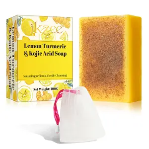 ikzee Lemon Turmeric & Kojic Acid Soap, Kojic Acid Soap Bars with Vitamin C, Collagen, Turmeric - Skin Care Soap for All Skin Types, Deep Cleansing Moisturizing
