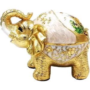 Unique Windproof Elephant Cigarettes Ashtray with Lid, Vintage Home Office Patio Tabletop Decoration,Gold