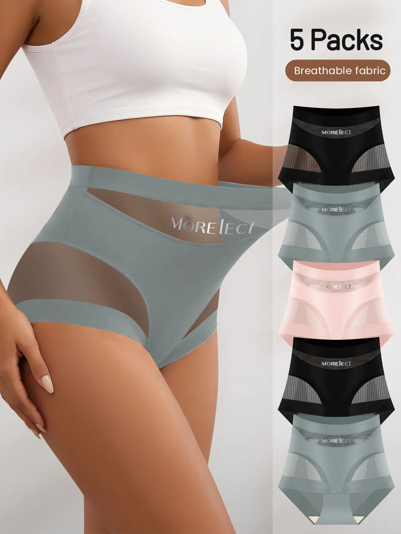 Women's 5-Pack Cheeky Briefs - Lightweight Breathable Mesh No-Show Panties with Everyday Logo Waistband, Comfy, Simple, High-Waist, Casual for Halloween, Christmas, Thanksgiving