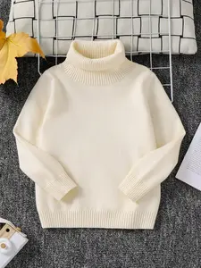 Baby Unisex Knit Sweater, Long Sleeve High Neck, Soft Elastic Ribbed Fabric, Cute Winter Pullover, Casual Fitted Round Neck Top, Fashion Sweaters