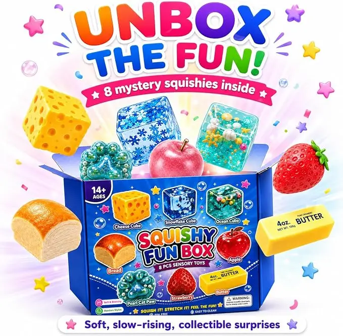 Malt Sugar Squishy Mystery Blind Box Set - 8 Pcs Slow-Rising Squishies, Soft Squeeze Stress Relief Fidget Toys, Desktop Sensory Accessory, Fun Gift for Kids Teens