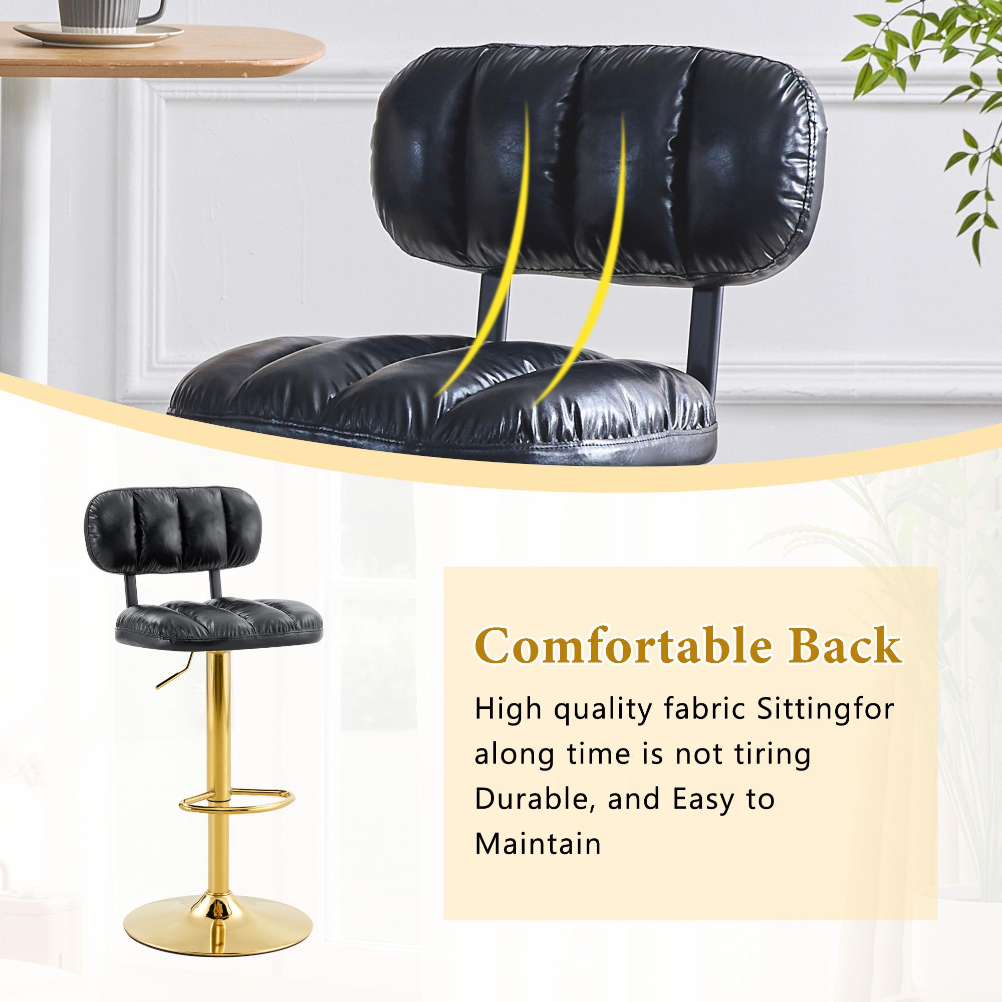 Adjustable Bar Height Set, Round White Marble Pub Table with Gold Chrome Leg & 2 Black Padded PU Leather Bar Stools with Swivel Function, Bistro Set for Small Spaces