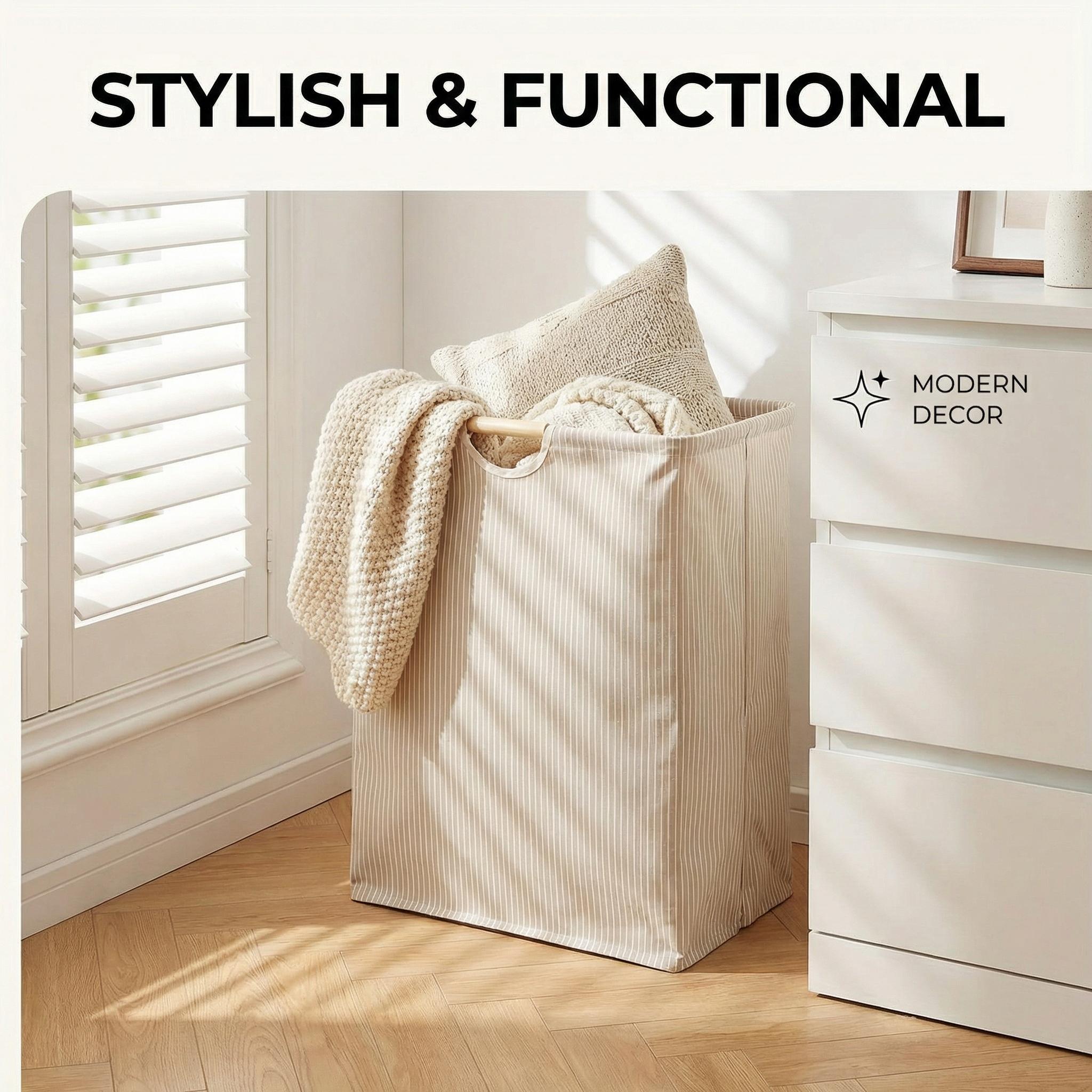 Foldable laundry basket with handle, waterproof freestanding large storage basket for storing clothing, travel towels, toys, bedding, bedroom items, and bathroom supplies