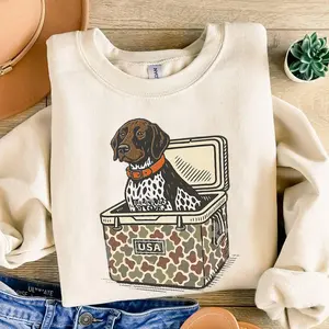 Hunting German Shorthaired Pointer Dog Cooler USA Camo Unisex Sweatshirt, Country Dog Summer Outdoors Lovers Tee, Southern Pup, Camping & Fishing Shirt