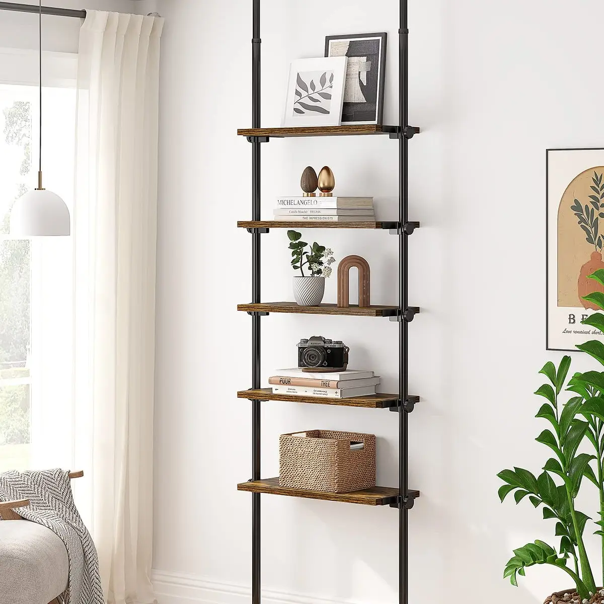 ALLZONE 5 Tiers Tall Bookshelf, Narrow Adjustable Ladder Book