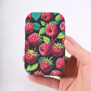 Metal Rectangular Storage Box, Raspberry Pattern, Fruit Style, Mini Portable Hinged, Small Organizer, Home Decor, Gift Idea
