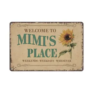 8x12 Inch Aluminum Metal Sign - "Welcome To Mimi's Place Weekends Weekdays Whenever" |   Sunflower Grandma Decor, Ideal for Home, Porch, Patio, Kitchen, and Grandma's House - Retro Tin Plaque, Easy to Mount, Heartwarming Gift Idea