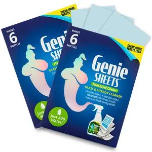 Genie Sheets Glass & Mirror Cleaner | Makes 12 Bottles | Professional-Strength, Plant-Based, Eco-Friendly | Just Add Water | 12 Concentrate Sheets