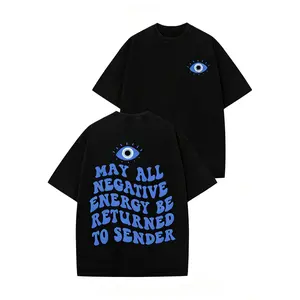 Evil Eye Energy Shield T-Shirt, TikTok Shop Black Friday Holiday Gift for Men and Women, Matching Couple’s Set, Washed Short-Sleeve Loose Soft 100% Cotton Streetwear, Unisex Casual Clothing