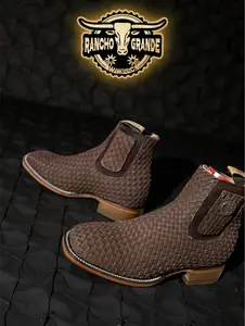 Botin para Hombre , Estilo Petatillo , Piel genuina / Men's Square Toe Boots