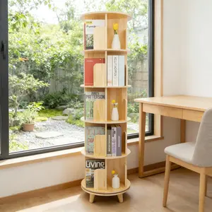Rotating Bookshelf 360° Display Floor Standing Bookcase Storage Rack for Kids&Adults Multi-Functional Bookshelf Organizer Smooth Wooden Birthday Gift Home Decor Furniture