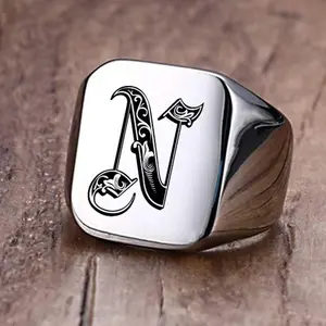 Vintage Style Retro Initial Signet Ring for Men - Monogrammed Jewelry for Men