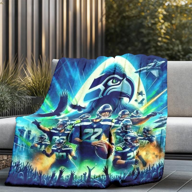 Seattle Seahawks Player Theme Flannel Blanket, Large Size, Soft Lightweight Warm, Perfect for Bed Sofa Office Camping Travel