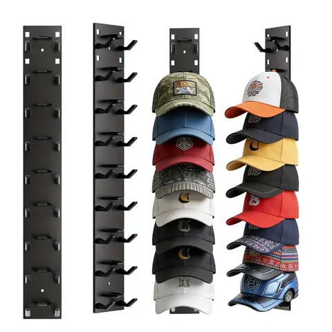 Plastic Multi-Layer Hat Storage Rack Hook - 1 Pack, Holds 18 Hats, Adhesive Wall Mounted Shelf, Easy Installation, Easy Access & Organization, Prevents Deformation, Fits Hallway, Living Room, Cloakroom & Wardrobe Doors, Home Organizer