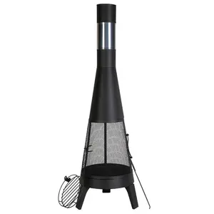VEVOR Chiminea, 20 Inch Outdoor Wood Burning Firepit, Conical Fireplace for BBQ Warming, Outside Wooden Fire Pit with Grill Mesh, Chimney Coat Rustproof Chiminea Lid, for Patio, Garden, Backyard