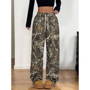 Women's Camo Print Tie Waist Sweatpants, Casual Comfy Jogger Pants for Daily Wear, Ladies Bottoms for All Seasons Can be used with raincoat
