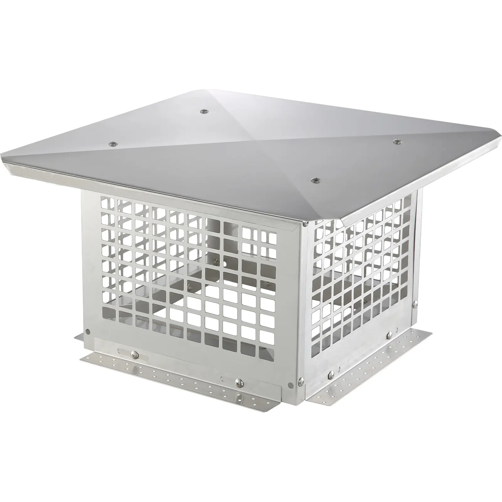 【Summerfinds】VEVOR 12x12 in 304 Stainless Steel Chimney Cap, Square Base, Stable Bottom Mounting, Windproof Blockage Guard, Easy Installation with Instructions, Silver Outdoor Mesh Cover for Clay Flue, Brick-and-Mortar Chimneys, Prevents Blockages, Nuts,,