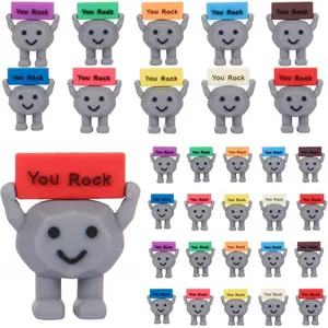 Mini Rubber You Rock Toys Positive Gift You Rock Mini Figurine Decoration and Encouragement Birthday Inspirational Gift for Colleagues and Teachers Suitable for Desktop Small Ornaments Cute Collectible Figurines