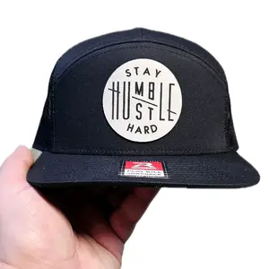 Stay Humble Hustle Hard Blue Collar, Richardson 168 7 panel Flat Bill Hat, Richardson 112, Baseball Cap