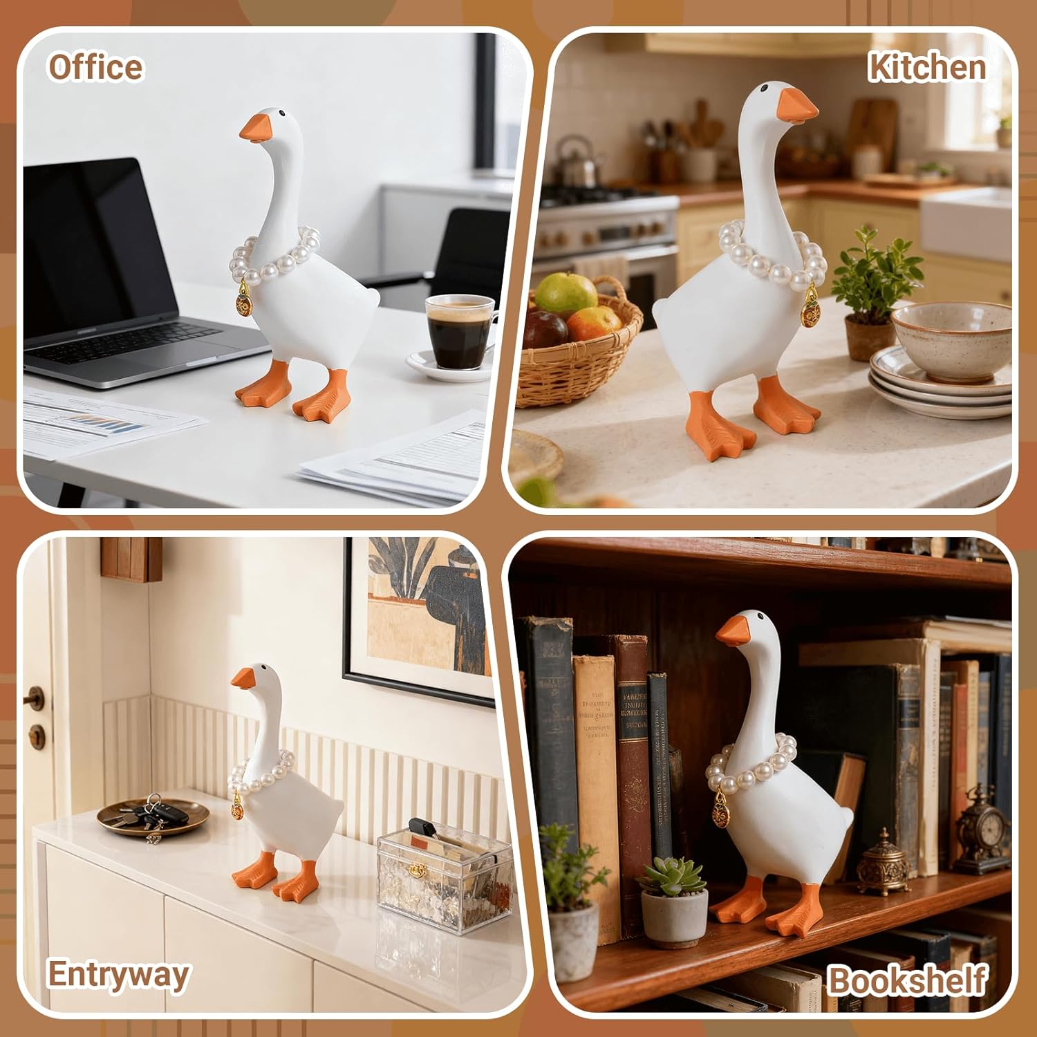 7-Inch Resin Goose Desk Statue with Magnetic Beak and Pearl Necklace – Funny Desktop Figurine Key Holder, Cute Home Office Decor, Holiday Gift, Housewarming Ornament, Silly Decorative Accent for Bedroom & Office Indoor Decoration Articulating Miniatures