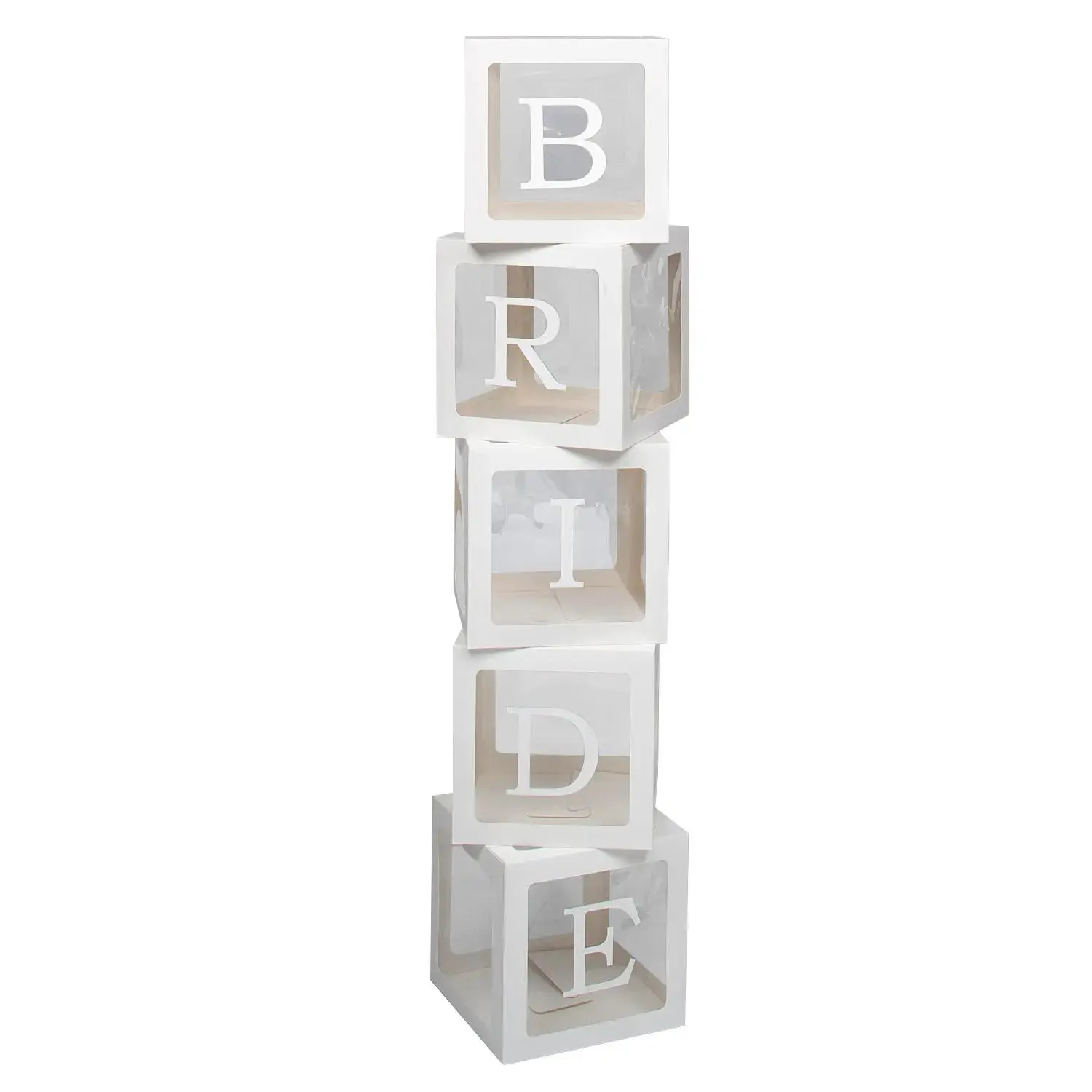 11 1/2" Bride Clear Plastic with White Cardstock Trim Balloon Boxes – 5 Pc.
