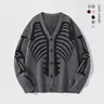 SAND SOUND Men's V-Neck Drop-Shoulder Button-Front Knit Cardigan - Long Regular Fit, Skeleton Print Graphic Clothing, Casual Daily Fall Halloween Fits, Gift for Boyfriend,sohochic