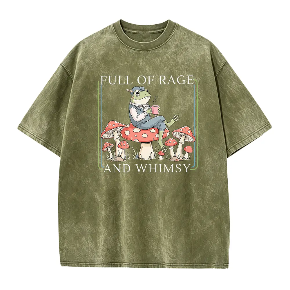 'Full Of Rage and Whimsy' Shirt : Retro Cottagecore Frog With Coffee Tee