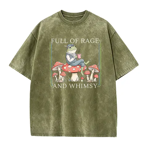 Women's Retro Frog Graphic Soft Cotton T-Shirt - 'Full Of Rage and Whimsy' Cottagecore Casual Fitted Round Neck Short-Sleeve Shirts for Women, Seamless Whimsical Clothes Top